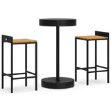 3 Piece Garden Bar Set Black Poly Rattan&Solid Wood Acacia
