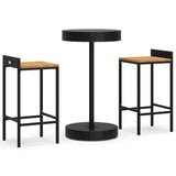 3 Piece Garden Bar Set Black Poly Rattan&Solid Wood Acacia - Front View