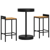 3 Piece Garden Bar Set Black Poly Rattan&Solid Wood Acacia - Side View
