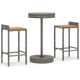 3 Piece Garden Bar Set Grey Poly Rattan&Solid Wood Acacia - Front View