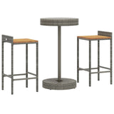 3 Piece Garden Bar Set Grey Poly Rattan&Solid Wood Acacia - Side View