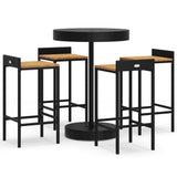 5 Piece Garden Bar Set Black Poly Rattan&Solid Wood Acacia - Front View