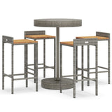 5 Piece Garden Bar Set Grey Poly Rattan&Solid Wood Acacia - Front View