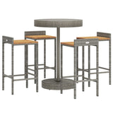 5 Piece Garden Bar Set Grey Poly Rattan&Solid Wood Acacia - Side View