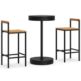3 Piece Garden Bar Set Black Poly Rattan&Solid Wood Acacia - Front View
