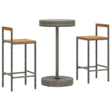 3 Piece Garden Bar Set Grey Poly Rattan&Solid Wood Acacia