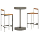 3 Piece Garden Bar Set Grey Poly Rattan&Solid Wood Acacia - Side View
