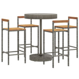 5 Piece Garden Bar Set Grey Poly Rattan&Solid Wood Acacia - Side View