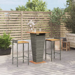 3 Piece Garden Bar Set Grey Poly Rattan&Solid Wood Acacia
