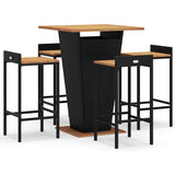 5 Piece Garden Bar Set Black Poly Rattan&Solid Wood Acacia - Front View