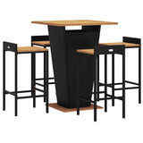 5 Piece Garden Bar Set Black Poly Rattan&Solid Wood Acacia - Side View