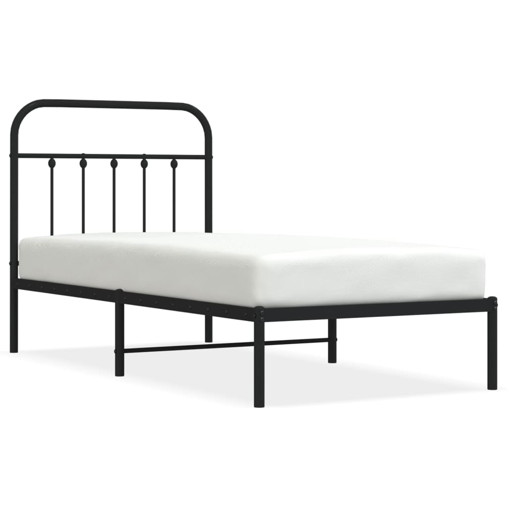 Metal Bed Frame without Mattress with Headboard Black 90x190 cm