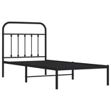 Metal Bed Frame without Mattress with Headboard Black 90x190 cm