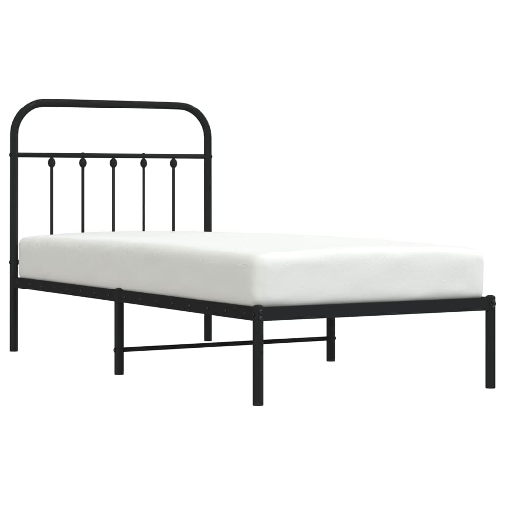 Metal Bed Frame without Mattress with Headboard Black 90x190 cm