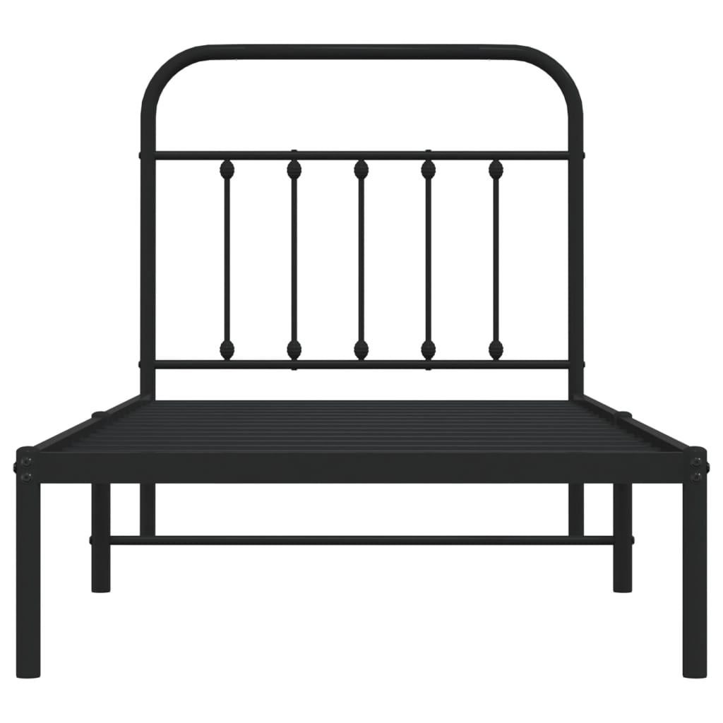 Metal Bed Frame without Mattress with Headboard Black 90x190 cm