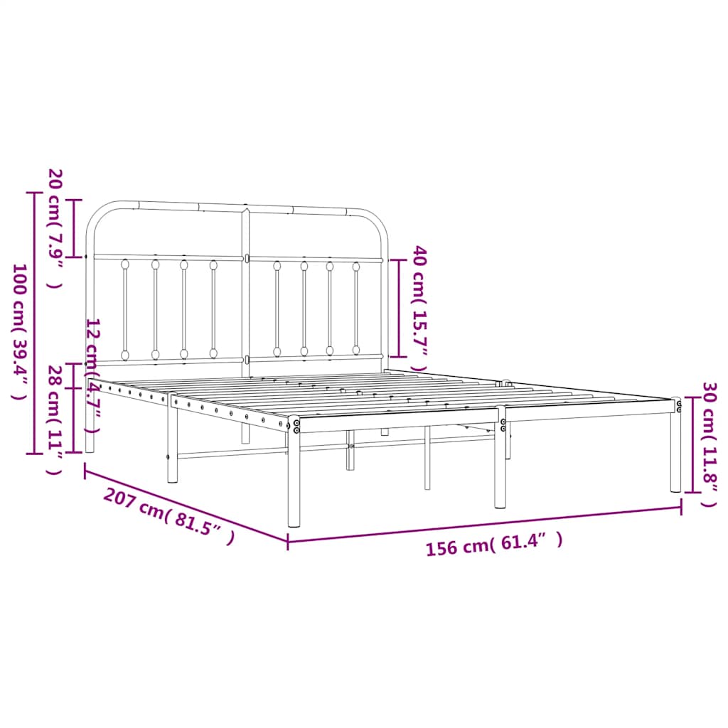 Metal Bed Frame without Mattress with Headboard Black 150x200 cm