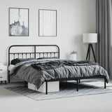 Metal Bed Frame without Mattress with Headboard Black 183x203 cm King - Top-Down View