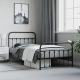 Metal Bed Frame without Mattress with Footboard Black 107x203 cm King Single - Top-Down View