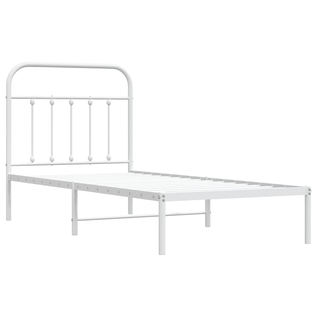 Metal Bed Frame without Mattress with Headboard White 90x190 cm