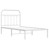 Metal Bed Frame without Mattress with Headboard White 90x190 cm - Side View
