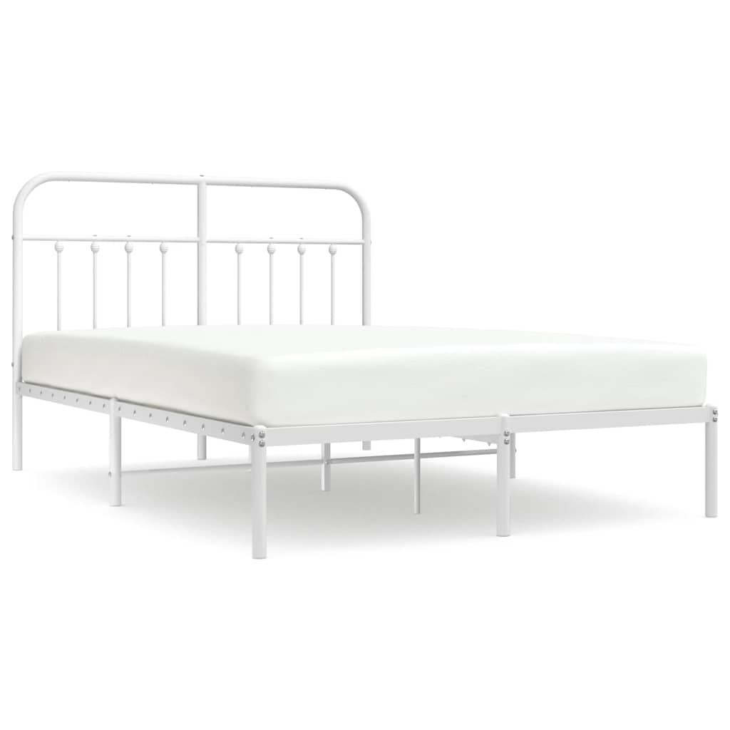 Metal Bed Frame without Mattress with Headboard White 135x190 cm