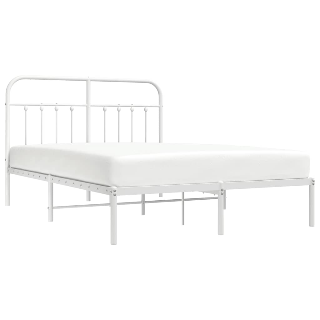 Metal Bed Frame without Mattress with Headboard White 135x190 cm