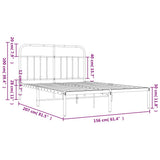 Metal Bed Frame without Mattress with Headboard White 150x200 cm
