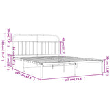 Metal Bed Frame without Mattress with Headboard White 183x203 cm King