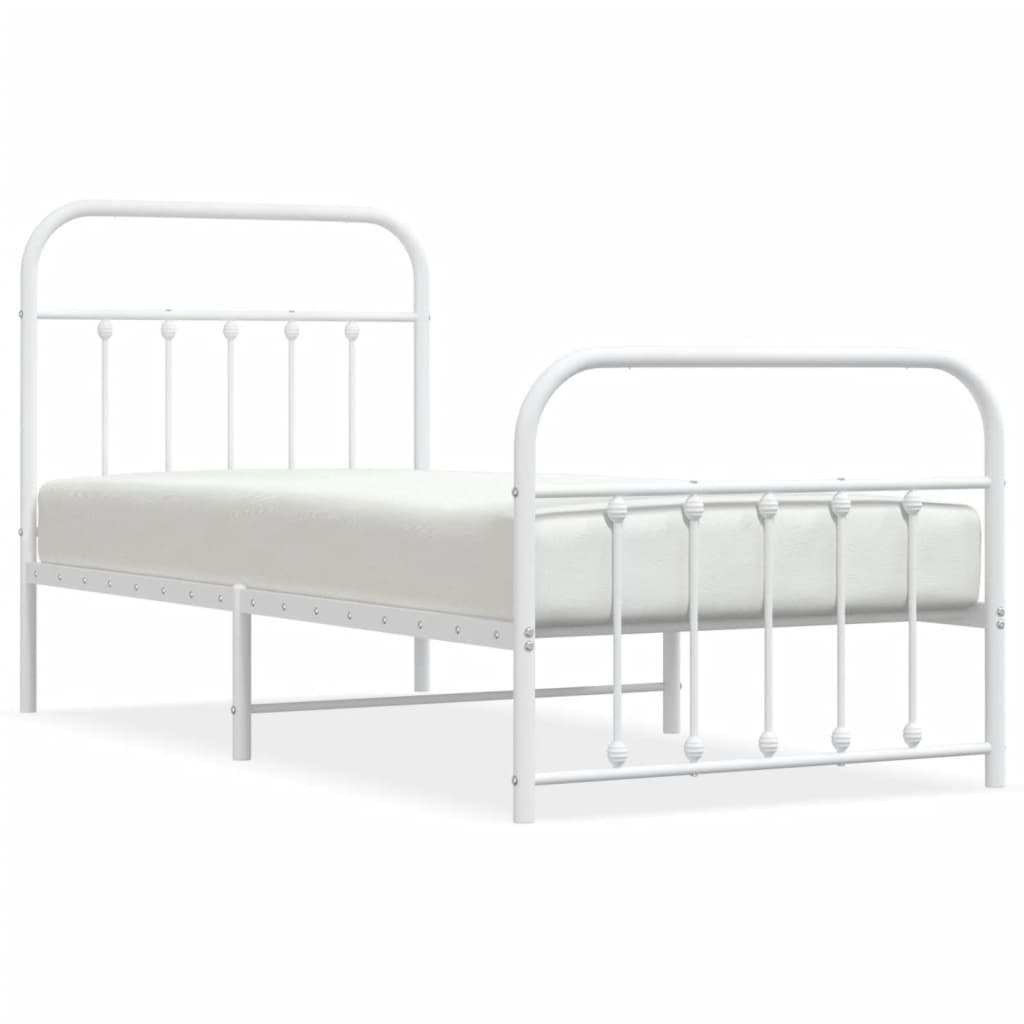 Metal Bed Frame without Mattress with Footboard White 90x190 cm