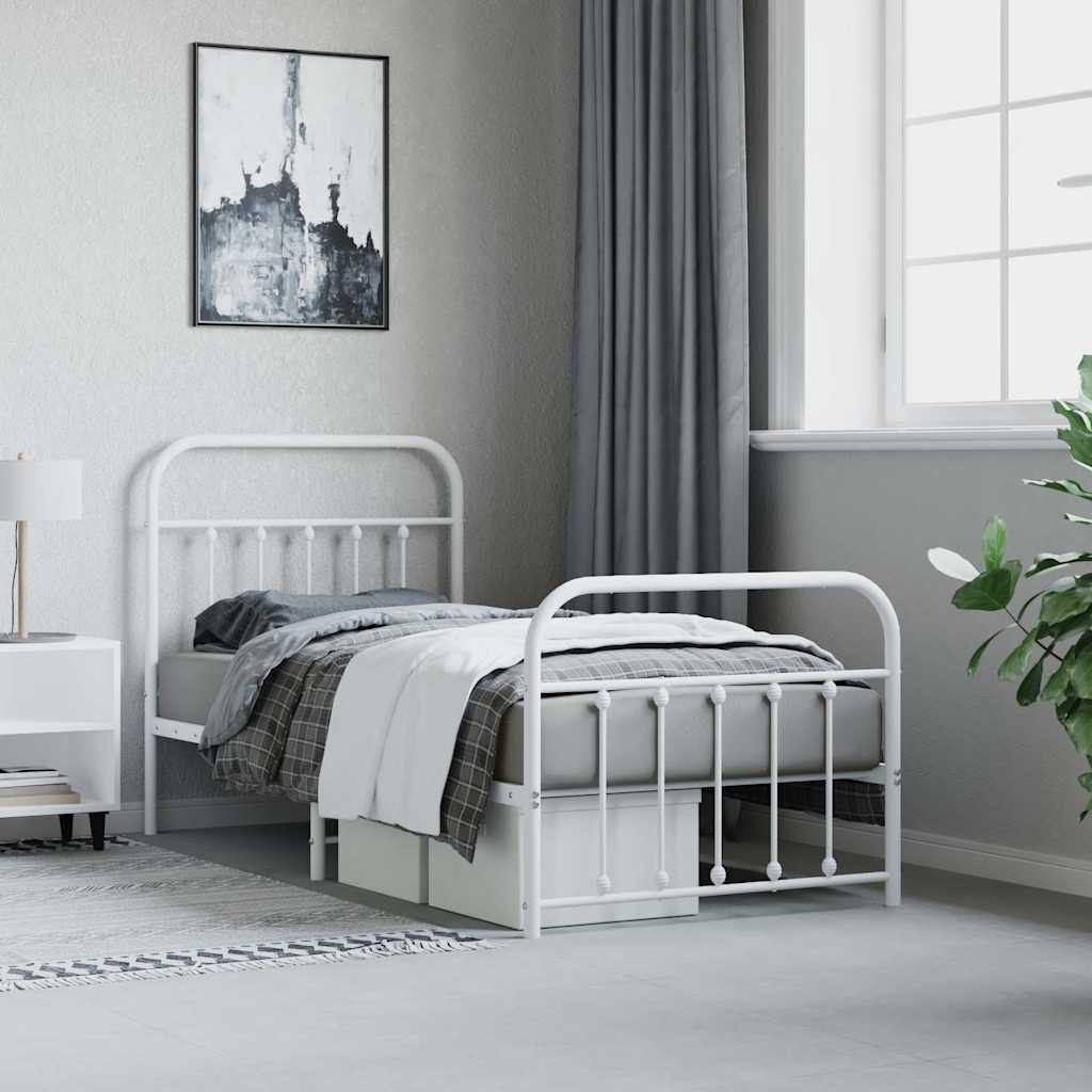 Metal Bed Frame without Mattress with Footboard White 90x190 cm
