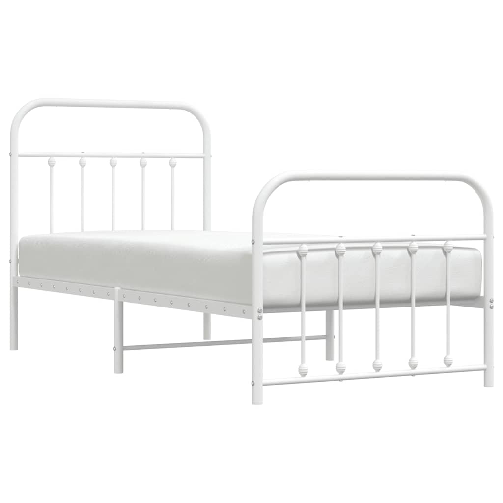 Metal Bed Frame without Mattress with Footboard White 90x190 cm