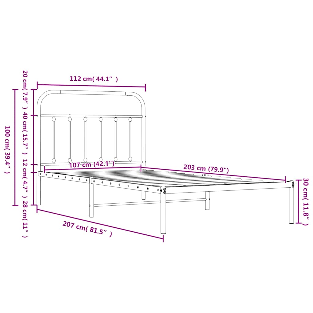 Metal Bed Frame without Mattress with Footboard White 107x203 cm King Single