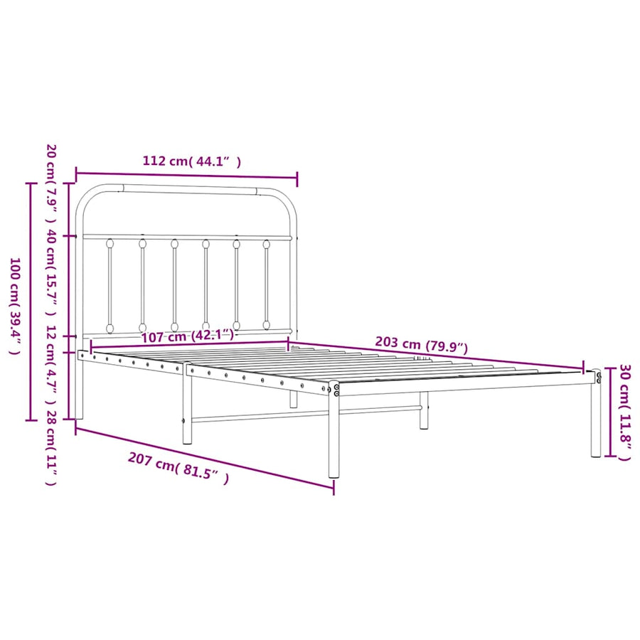 Metal Bed Frame without Mattress with Footboard White 107x203 cm King Single