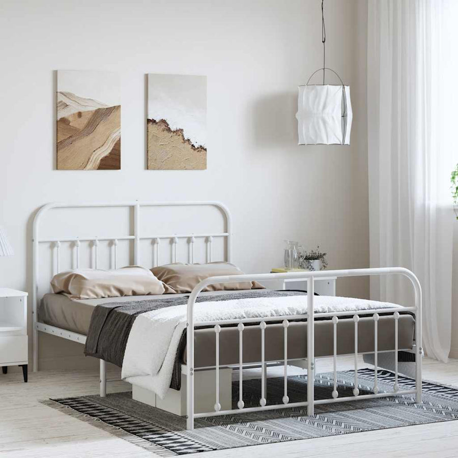 Metal Bed Frame without Mattress with Footboard White 135x190 cm