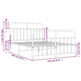 Metal Bed Frame without Mattress with Footboard White 150x200 cm