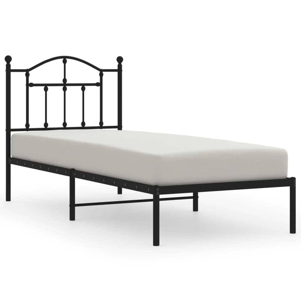 Metal Bed Frame without Mattress with Headboard Black 90x190 cm