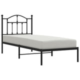 Metal Bed Frame without Mattress with Headboard Black 90x190 cm - Side View