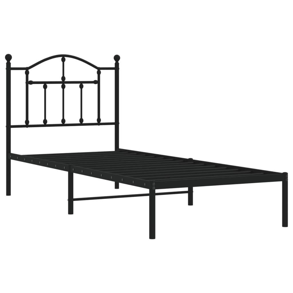 Metal Bed Frame without Mattress with Headboard Black 90x190 cm