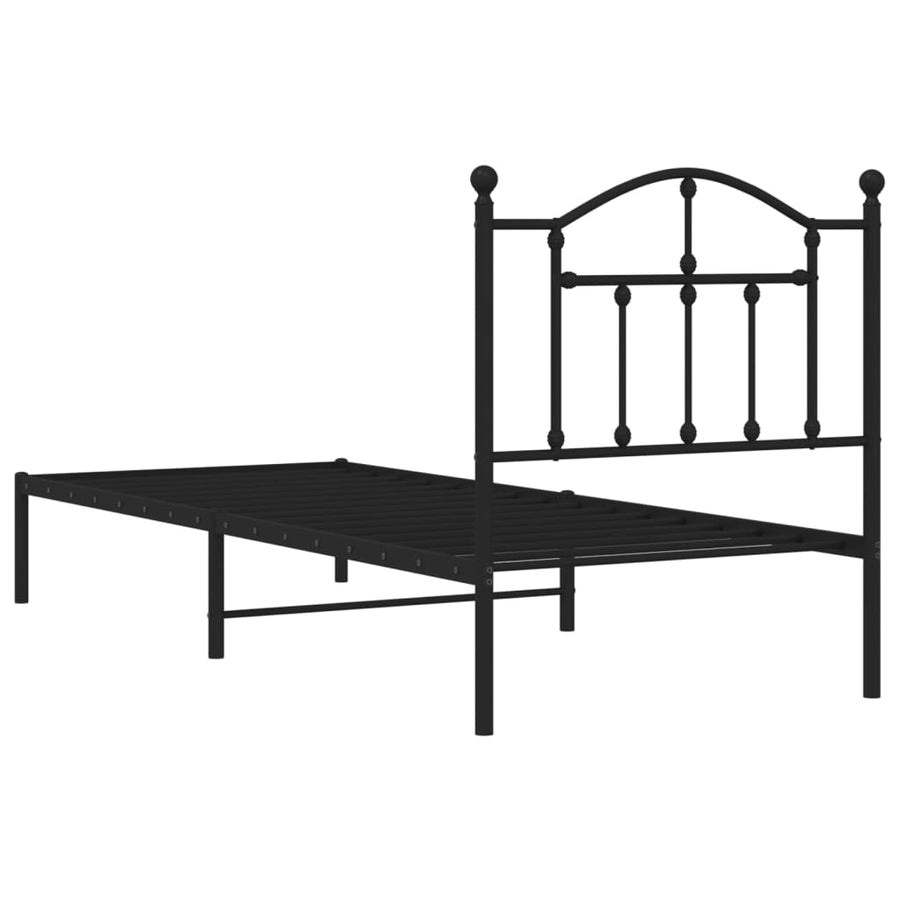 Metal Bed Frame without Mattress with Headboard Black 90x190 cm