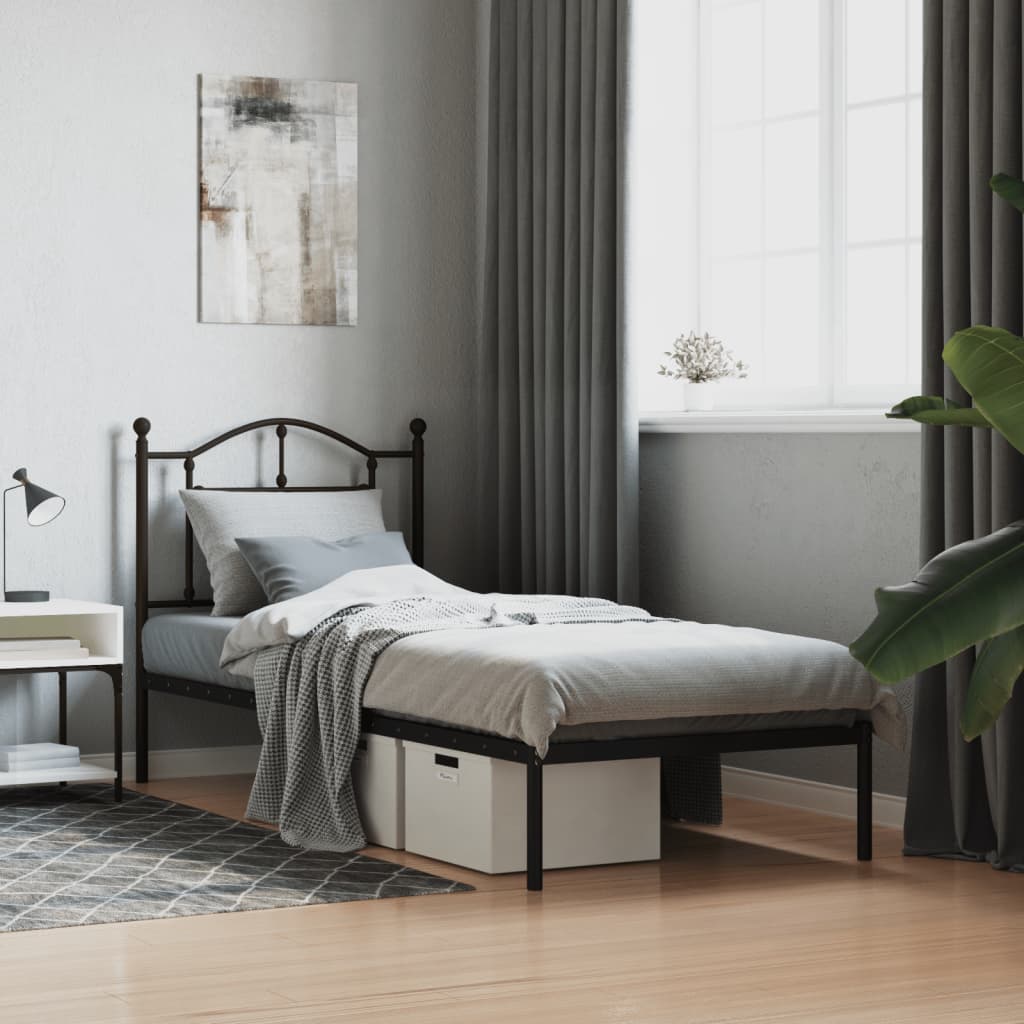 Metal Bed Frame without Mattress with Headboard Black 90x190 cm