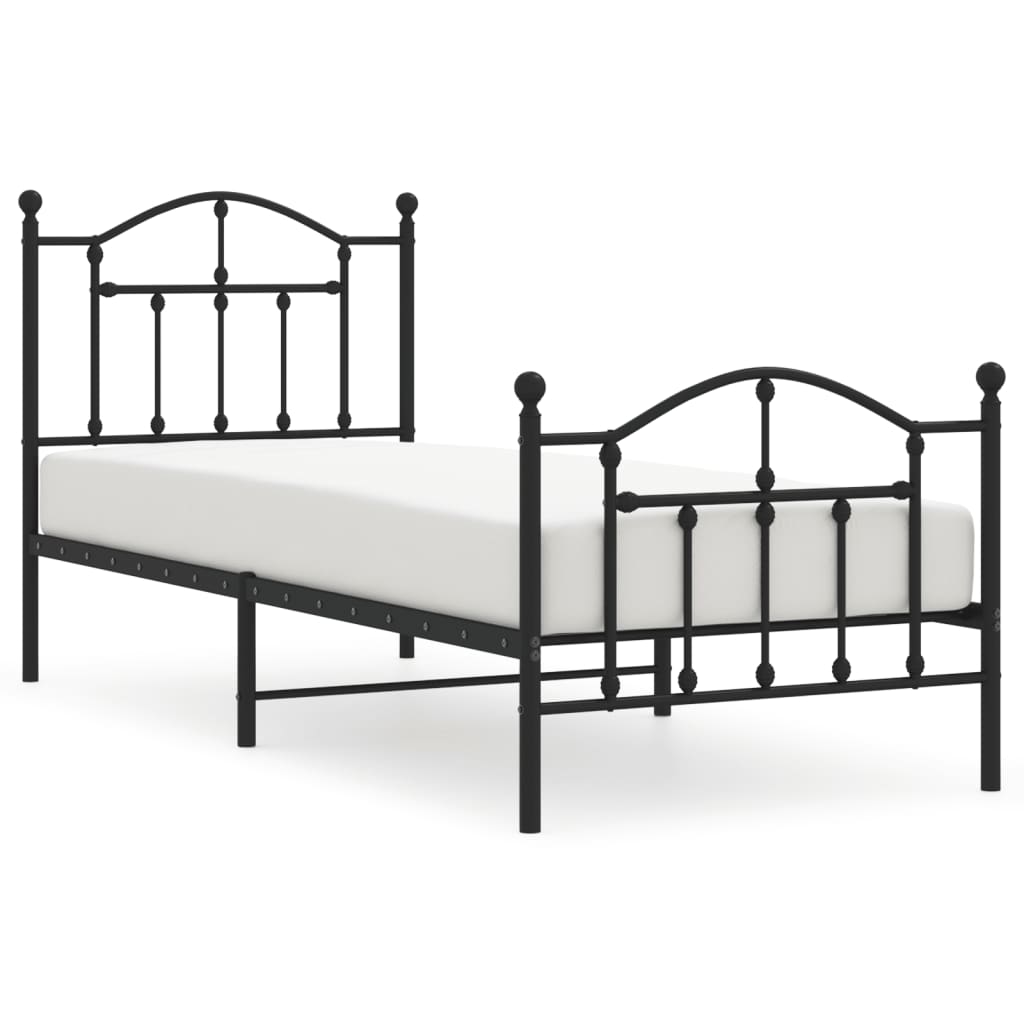 Metal Bed Frame without Mattress with Footboard Black 90x190 cm