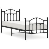 Metal Bed Frame without Mattress with Footboard Black 90x190 cm