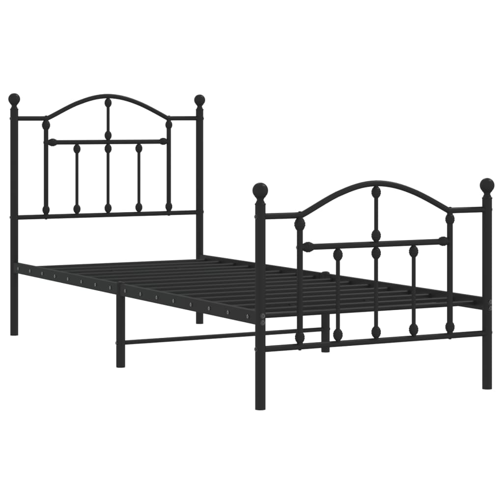 Metal Bed Frame without Mattress with Footboard Black 90x190 cm