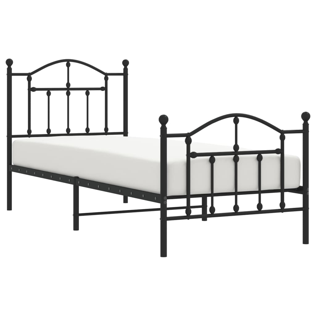 Metal Bed Frame without Mattress with Footboard Black 90x190 cm