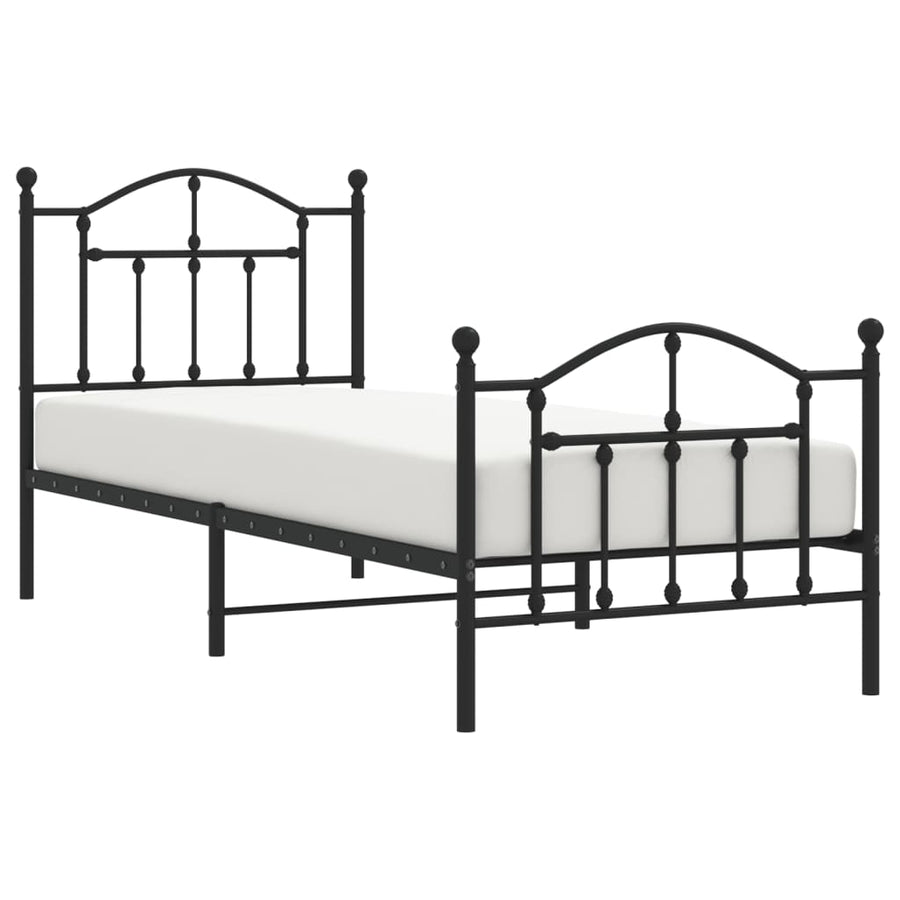 Metal Bed Frame without Mattress with Footboard Black 90x190 cm
