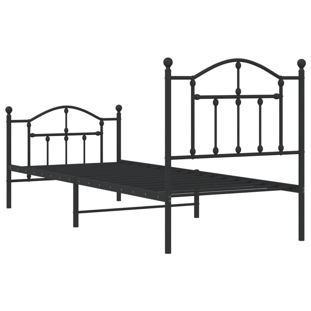 Metal Bed Frame without Mattress with Footboard Black 90x190 cm