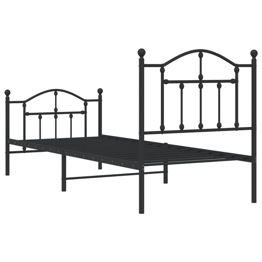 Metal Bed Frame without Mattress with Footboard Black 90x190 cm