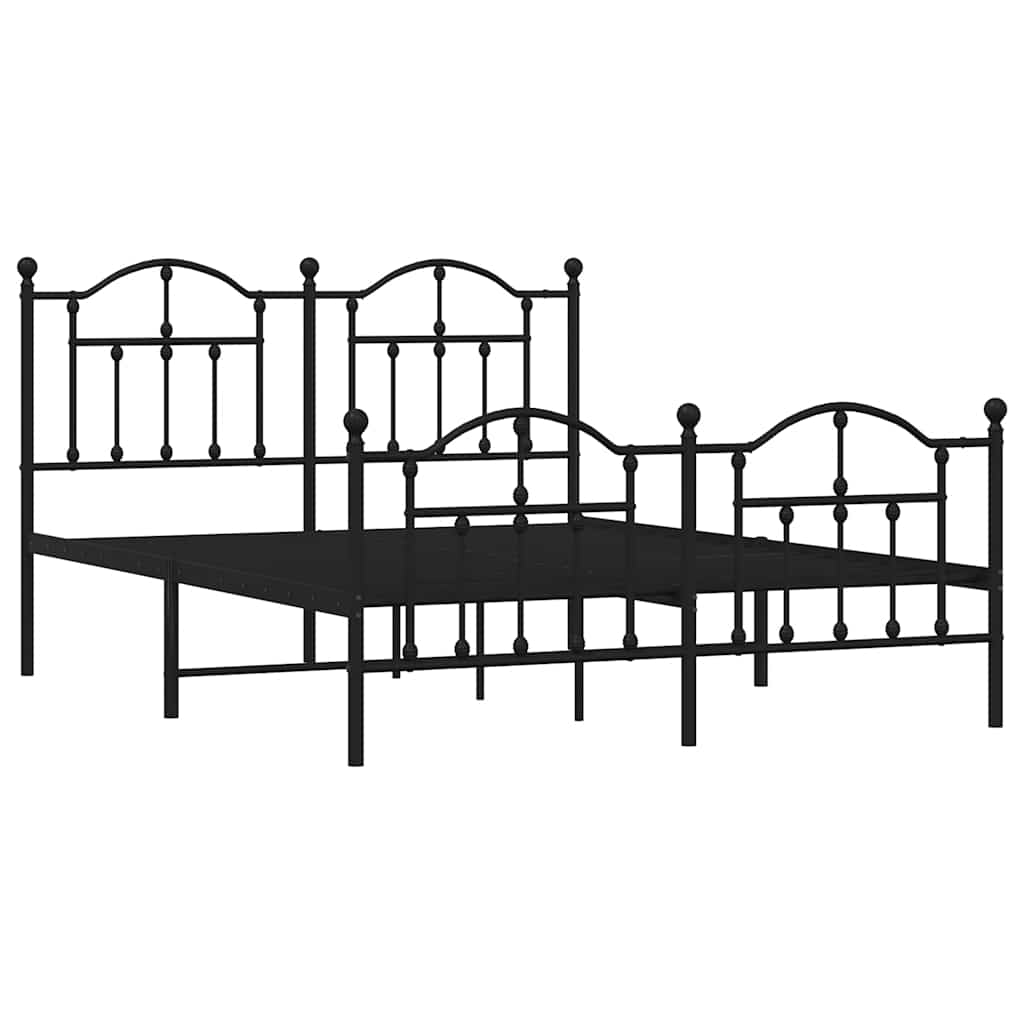 Metal Bed Frame without Mattress with Footboard Black 135x190 cm