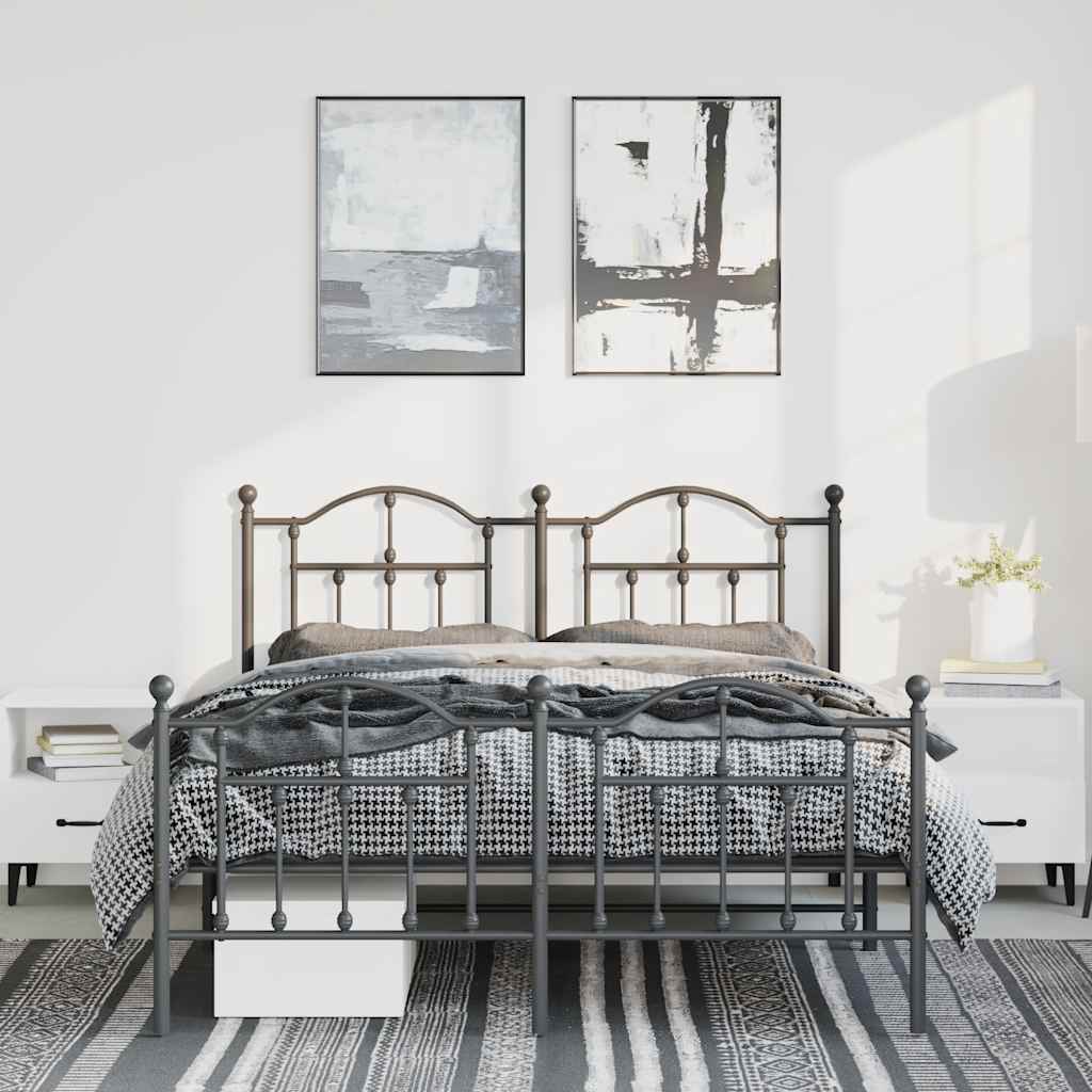 Metal Bed Frame without Mattress with Footboard Black 135x190 cm