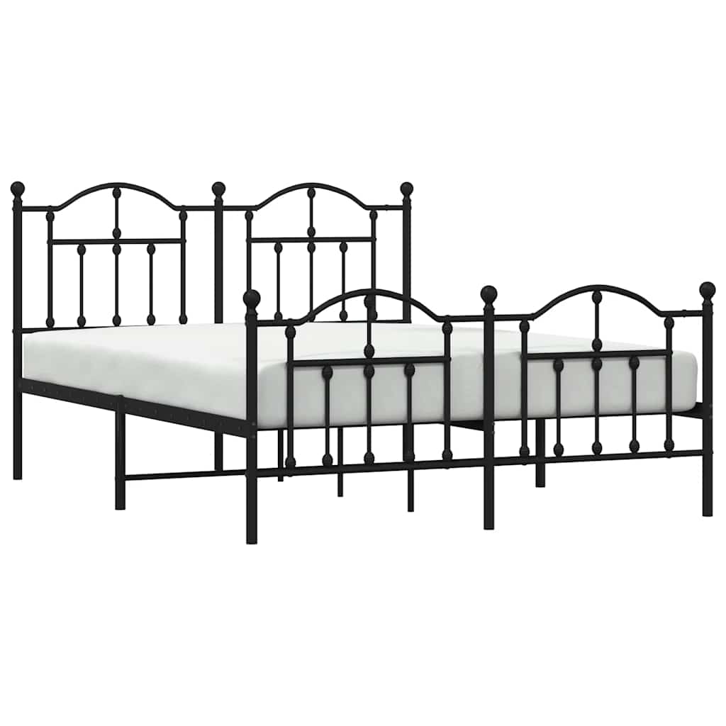Metal Bed Frame without Mattress with Footboard Black 135x190 cm
